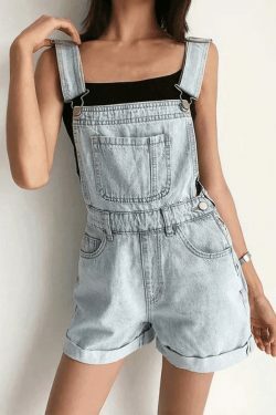 Y2K Aesthetic High Waist Denim Overall Shorts - Vintage Style for Women's Fashion