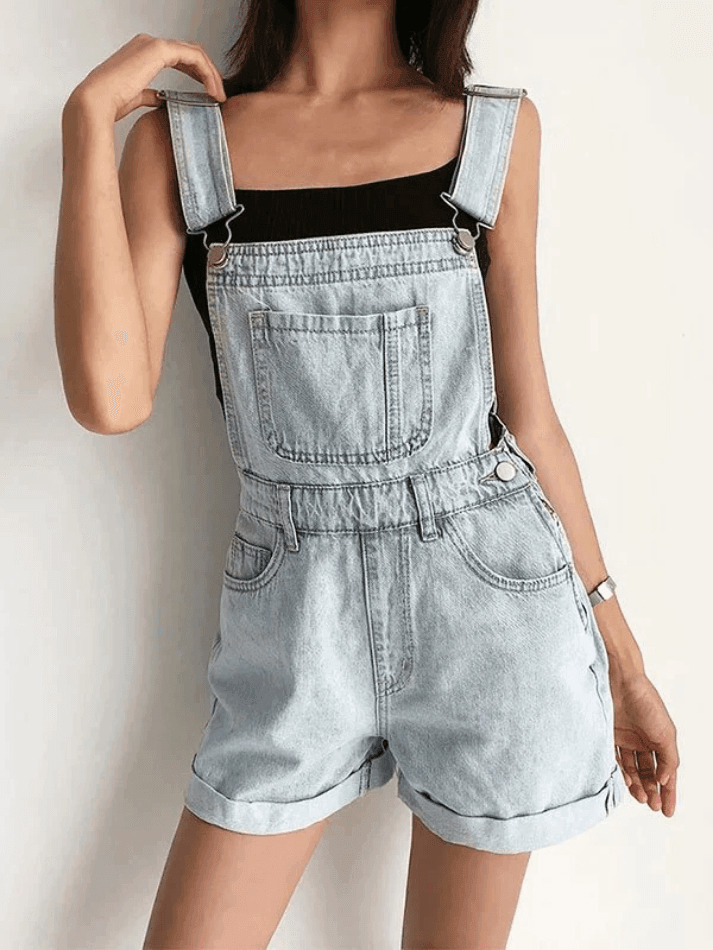 Y2K Aesthetic High Waist Denim Overall Shorts - Vintage Style for Women's Fashion