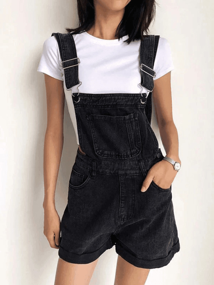 Y2K Aesthetic High Waist Denim Overall Shorts - Vintage Style for Women's Fashion