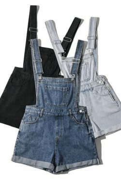 Y2K Aesthetic High Waist Denim Overall Shorts - Vintage Style for Women's Fashion
