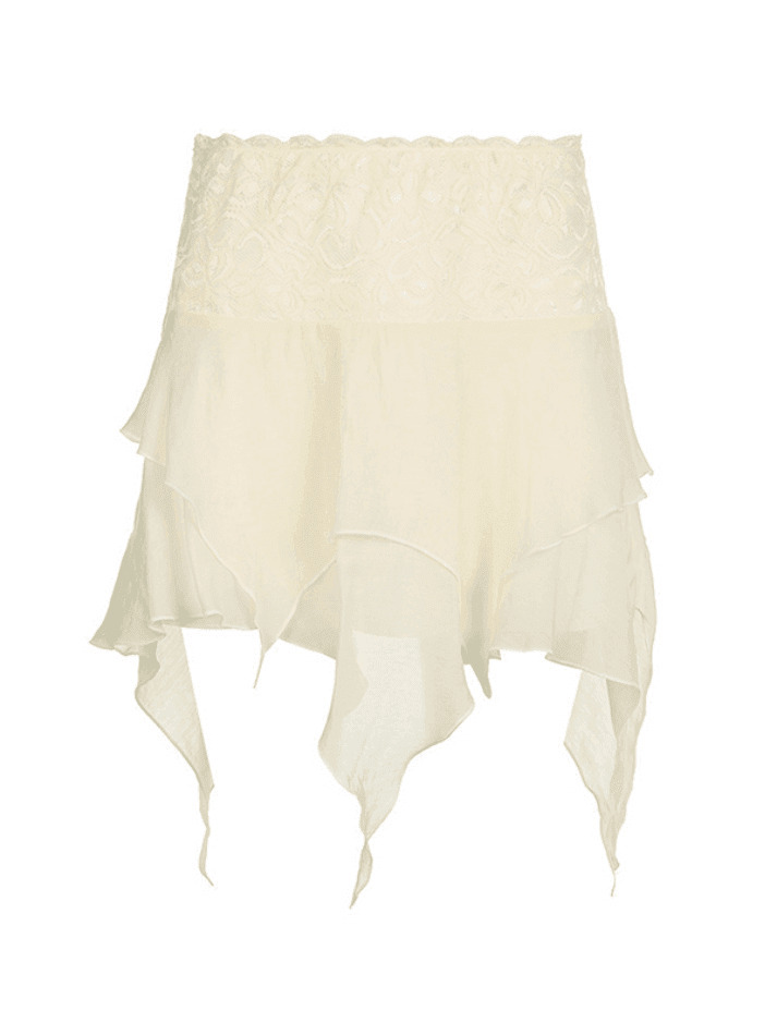 Y2K Aesthetic High Waist Mesh Asymmetric Hem Mini Skirt - Coquette Style Grunge Fashion