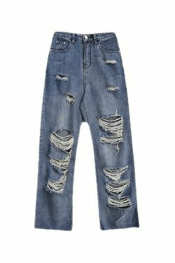 Y2K Aesthetic High Waist Ripped Jeans - Coquette Grunge & Pastel Goth Style