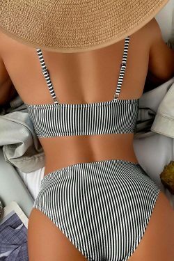 Y2K Aesthetic High Waist Ruffled Striped Swimsuit for Niche Women Fashion