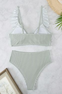 Y2K Aesthetic High Waist Ruffled Striped Swimsuit for Niche Women Fashion