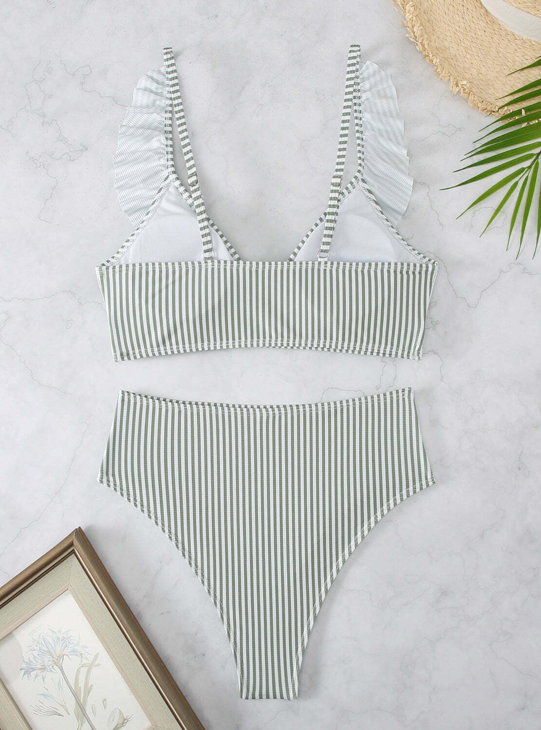 Y2K Aesthetic High Waist Ruffled Striped Swimsuit for Niche Women Fashion Y2K Aesthetic High Waist Ruffled Striped Swimsuit for Niche Women Fashion