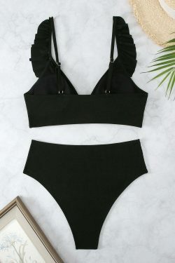 Y2K Aesthetic High Waist Ruffled Striped Swimsuit for Niche Women Fashion