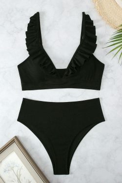 Y2K Aesthetic High Waist Ruffled Striped Swimsuit for Niche Women Fashion