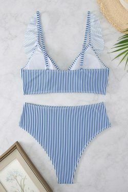 Y2K Aesthetic High Waist Ruffled Striped Swimsuit for Niche Women Fashion