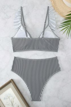Y2K Aesthetic High Waist Ruffled Striped Swimsuit for Niche Women Fashion