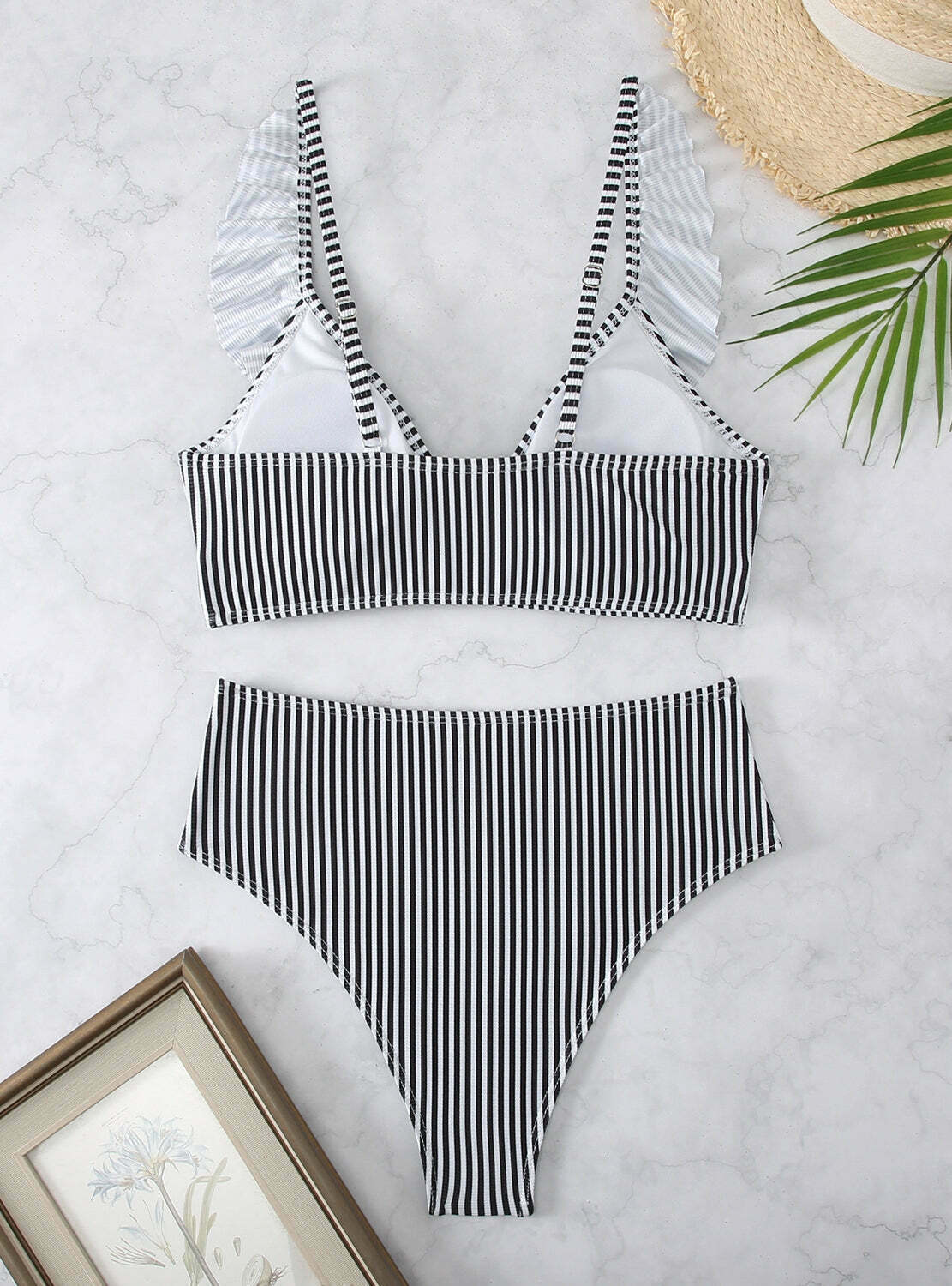 Y2K Aesthetic High Waist Ruffled Striped Swimsuit for Niche Women Fashion Y2K Aesthetic High Waist Ruffled Striped Swimsuit for Niche Women Fashion