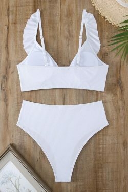 Y2K Aesthetic High Waist Ruffled Striped Swimsuit for Niche Women Fashion