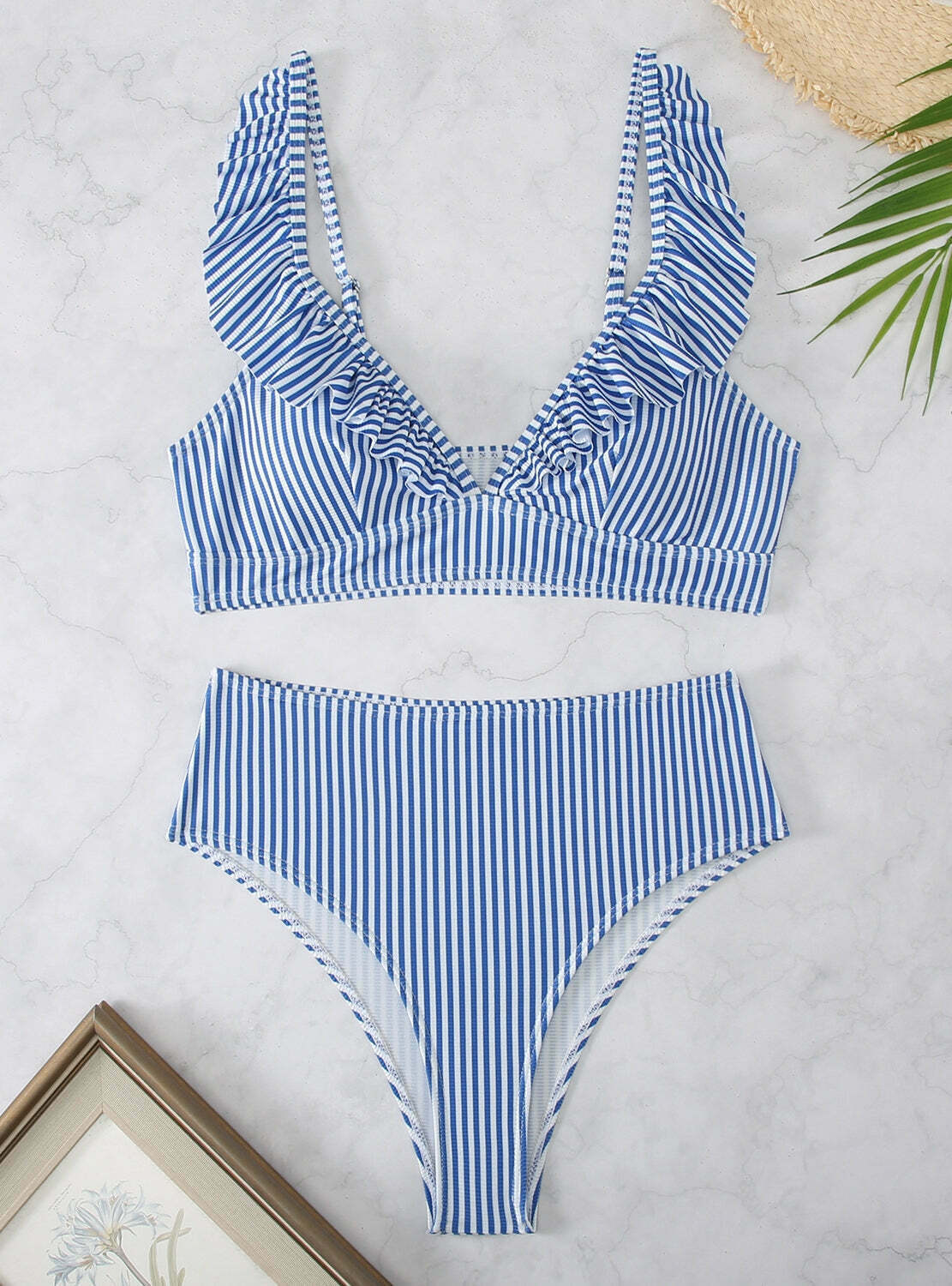 Y2K Aesthetic High Waist Ruffled Striped Swimsuit for Niche Women Fashion Y2K Aesthetic High Waist Ruffled Striped Swimsuit for Niche Women Fashion