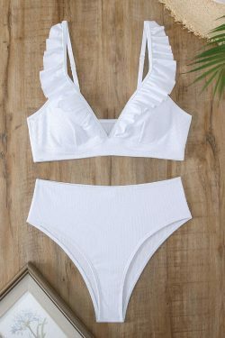 Y2K Aesthetic High Waist Ruffled Striped Swimsuit for Niche Women Fashion