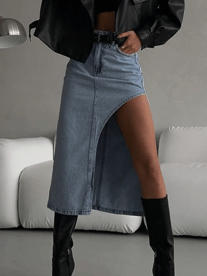 Y2K Aesthetic High Waist Slit Denim Skirt - Coquette & Grunge Style Women's Fashion Y2K Aesthetic High Waist Slit Denim Skirt - Coquette & Grunge Style Women's Fashion