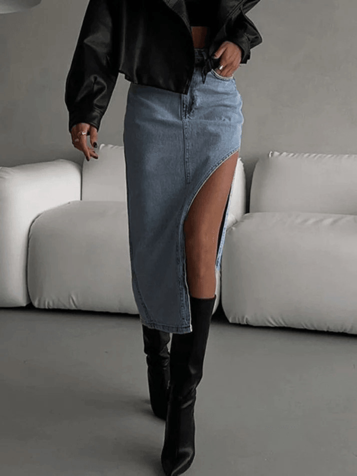 Y2K Aesthetic High Waist Slit Denim Skirt - Coquette & Grunge Style Women's Fashion Y2K Aesthetic High Waist Slit Denim Skirt - Coquette & Grunge Style Women's Fashion