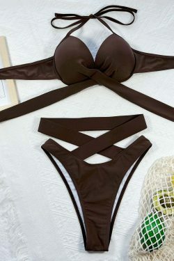 Y2K Aesthetic High Waist Split Swimsuit - Coquette Style Solid Color Sexy Swimwear