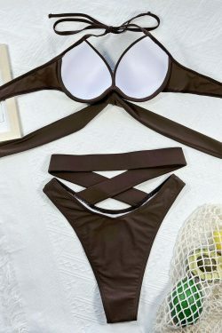Y2K Aesthetic High Waist Split Swimsuit - Coquette Style Solid Color Sexy Swimwear