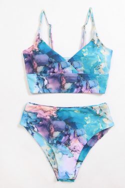 Y2K Aesthetic High Waist Split Swimsuit with Multi-Color Print - Coquette Fashion for Women