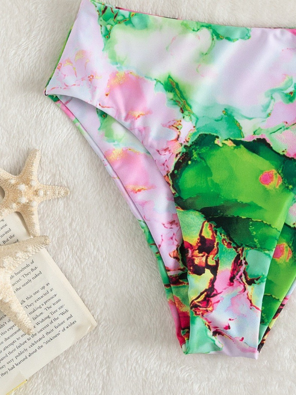 Y2K Aesthetic High Waist Split Swimsuit with Multi-Color Print - Coquette Fashion for Women Y2K Aesthetic High Waist Split Swimsuit with Multi-Color Print - Coquette Fashion for Women