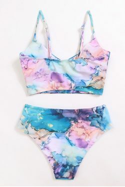 Y2K Aesthetic High Waist Split Swimsuit with Multi-Color Print - Coquette Fashion for Women