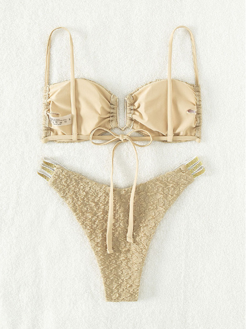 Y2K Aesthetic High Waist Triangle Bikini in New Solid Color Fabric - Niche Women Fashion Y2K Aesthetic High Waist Triangle Bikini in New Solid Color Fabric - Niche Women Fashion