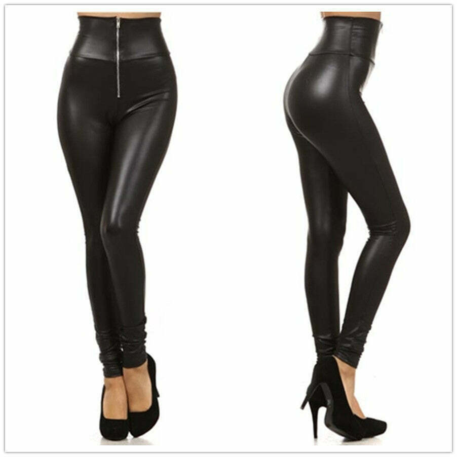 Y2K Aesthetic High Waist Zipper PU Leather Pants for Women - Coquette Style Grunge Fashion
