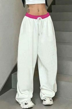Y2K Aesthetic Hip Pop Contrast Splice Drawstring Sweatpants