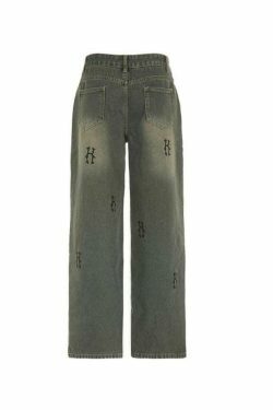 Y2K Aesthetic Hip Pop Low Waist Letter Print Boyfriend Jeans