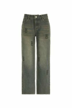 Y2K Aesthetic Hip Pop Low Waist Letter Print Boyfriend Jeans