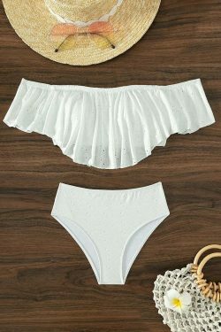 Y2K Aesthetic Hole Jacquard Bikini in Solid Color - Coquette Fashion for Women
