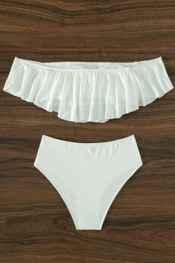 Y2K Aesthetic Hole Jacquard Bikini in Solid Color - Coquette Fashion for Women