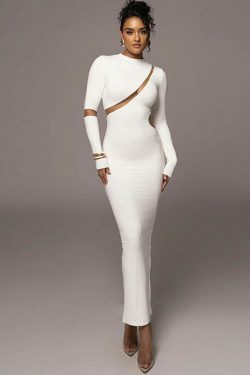 Y2K Aesthetic Hollow Back Slit Long Sleeve Dress for Women - Coquette Style Grunge Fashion