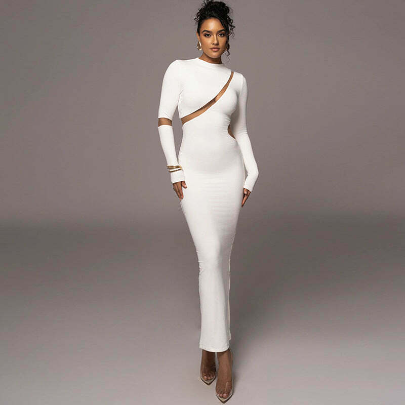 Y2K Aesthetic Hollow Back Slit Long Sleeve Dress for Women - Coquette Style Grunge Fashion Y2K Aesthetic Hollow Back Slit Long Sleeve Dress for Women - Coquette Style Grunge Fashion