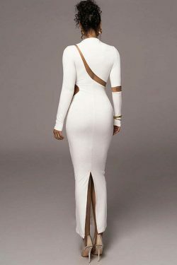 Y2K Aesthetic Hollow Back Slit Long Sleeve Dress for Women - Coquette Style Grunge Fashion