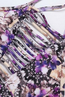 Y2K Aesthetic Hollow Printed Criss Cross Back Bikini Sets - Women's Fashion Swimwear