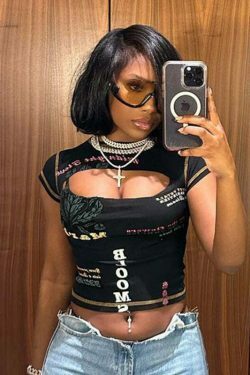 Y2K Aesthetic Hollow Short-Sleeved T-Shirt for Women - Coquette, Grunge, and Pastel Goth Fashion