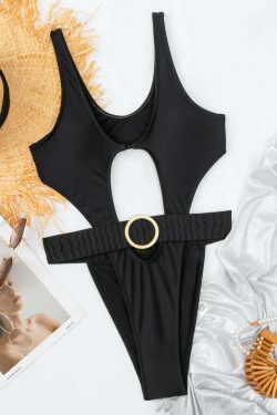 Y2K Aesthetic Hollow Swimsuit - Sexy One-Piece for Women's Fashion