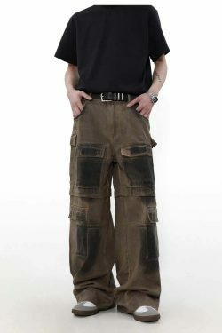 Y2K Aesthetic Industrial Wash Baggy Cargo Jeans - Vintage-inspired Coquette Style Women's Fashion