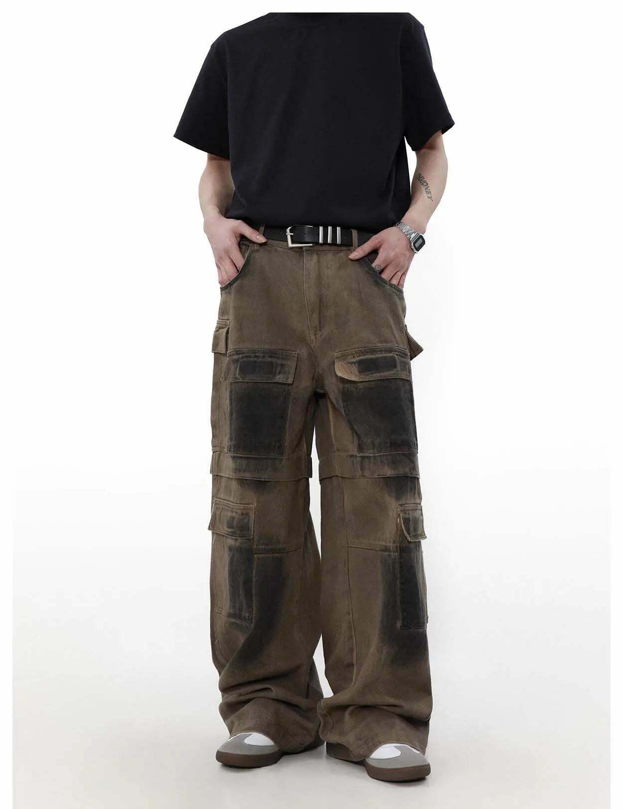 Y2K Aesthetic Industrial Wash Baggy Cargo Jeans - Vintage-inspired Coquette Style Women's Fashion Y2K Aesthetic Industrial Wash Baggy Cargo Jeans - Vintage-inspired Coquette Style Women's Fashion