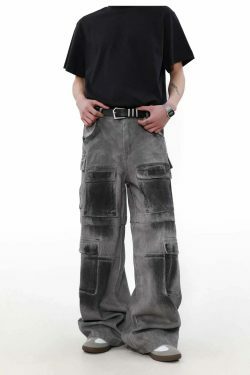 Y2K Aesthetic Industrial Wash Baggy Cargo Jeans - Vintage-inspired Coquette Style Women's Fashion
