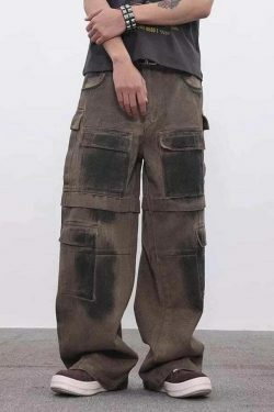 Y2K Aesthetic Industrial Wash Baggy Cargo Jeans - Vintage-inspired Coquette Style Women's Fashion