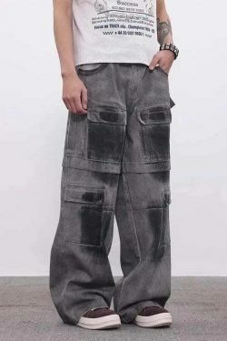 Y2K Aesthetic Industrial Wash Baggy Cargo Jeans - Vintage-inspired Coquette Style Women's Fashion