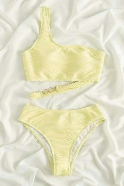 Y2K Aesthetic Irregular Hollow One-Shoulder Bikini for Niche Women Fashion
