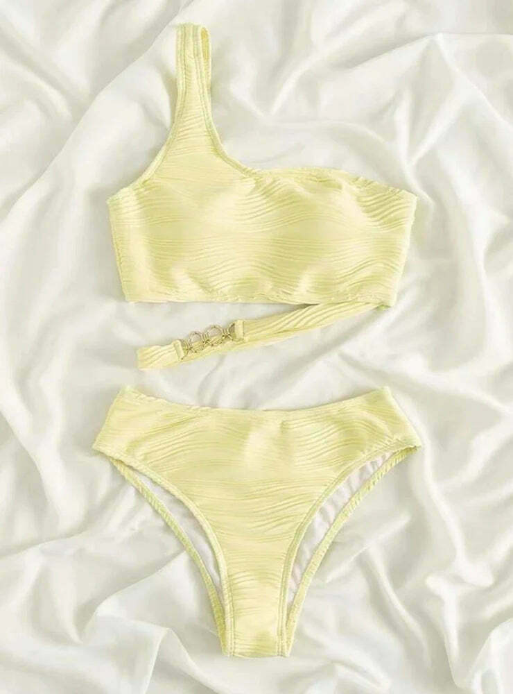 Y2K Aesthetic Irregular Hollow One-Shoulder Bikini for Niche Women Fashion Y2K Aesthetic Irregular Hollow One-Shoulder Bikini for Niche Women Fashion