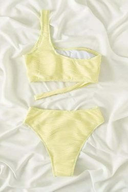Y2K Aesthetic Irregular Hollow One-Shoulder Bikini for Niche Women Fashion