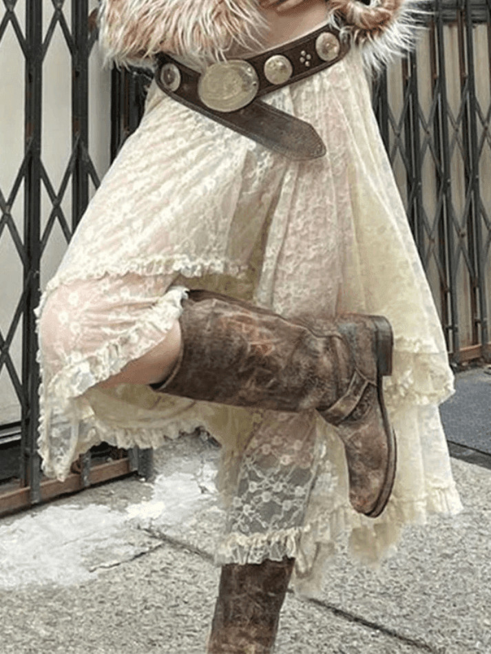 Y2K Aesthetic Irregular Lace Ruffle Skirt for Women - Coquette & Grunge Style Fashion