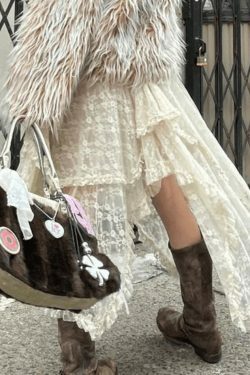 Y2K Aesthetic Irregular Lace Ruffle Skirt for Women - Coquette & Grunge Style Fashion