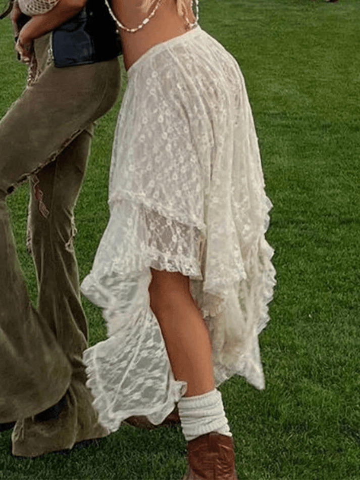 Y2K Aesthetic Irregular Lace Ruffle Skirt for Women - Coquette & Grunge Style Fashion