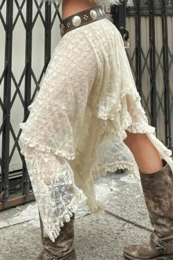 Y2K Aesthetic Irregular Lace Ruffle Skirt for Women - Coquette & Grunge Style Fashion