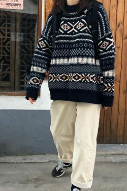 Y2K Aesthetic Knitted Retro Vintage Sweater for Women - Coquette & Grunge Style Fashion